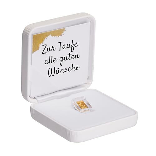 Goldstücke24 - Gold zur Taufe - Goldbarren 1g in hochwertiger Kapsel inkl. Etui (weiß) und Grußkarte - Geschenk zur Taufe von Goldstücke24