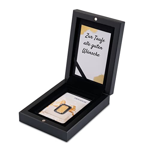 Goldstücke24 - Gold zur Taufe - Goldbarren im edlen Geschenk-Etui mit Grußkarte - Schwarz - Feingold 999,9 (2g Gold Geschenkmotiv) von Goldstücke24