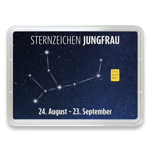 Goldstücke24 - Goldbarren 0,5g mit Sternzeichen in Motivbox - Tolle Geschenkidee - Echtheitsgarantie (Jungfrau: 24. August - 23. September) von Goldstücke24