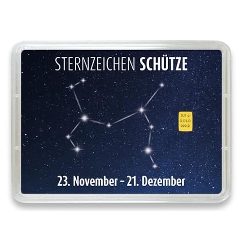 Goldstücke24 - Goldbarren 0,5g mit Sternzeichen in Motivbox - Tolle Geschenkidee - Echtheitsgarantie (Schütze: 23. November - 21. Dezember) von Goldstücke24