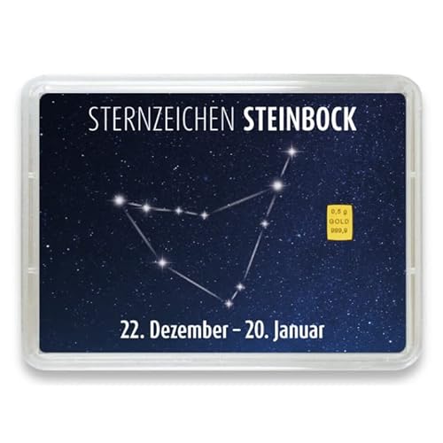 Goldstücke24 - Goldbarren 0,5g mit Sternzeichen in Motivbox - Tolle Geschenkidee - Echtheitsgarantie (Steinbock: 22. Dezember - 20. Januar) von Goldstücke24