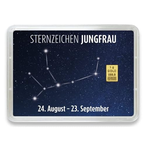 Goldstücke24 - Goldbarren 1g mit Sternzeichen in Motivbox - Tolle Geschenkidee - Echtheitsgarantie (Jungfrau: 24. August - 23. September) von Goldstücke24