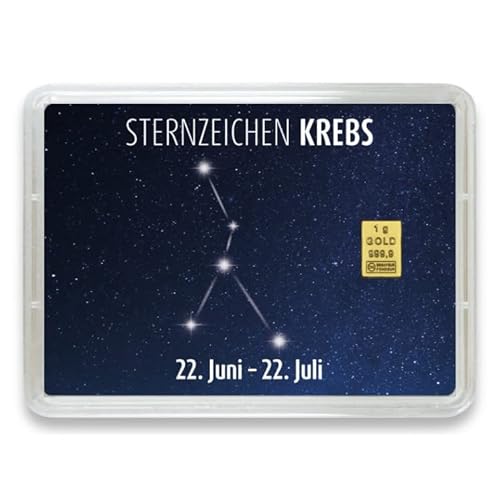 Goldstücke24 - Goldbarren 1g mit Sternzeichen in Motivbox - Tolle Geschenkidee - Echtheitsgarantie (Krebs 22. Juni - 22. Juli) von Goldstücke24