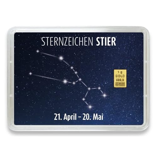Goldstücke24 - Goldbarren 1g mit Sternzeichen in Motivbox - Tolle Geschenkidee - Echtheitsgarantie (Stier: 21. April - 20. Mai) von Goldstücke24