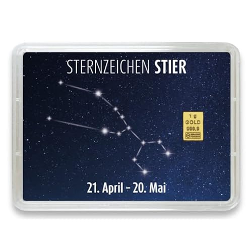 Goldstücke24 - Goldbarren 1g mit Sternzeichen in Motivbox - Tolle Geschenkidee - Echtheitsgarantie (Stier: 21. April - 20. Mai) von Goldstücke24