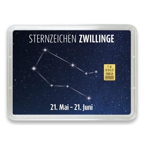 Goldstücke24 - Goldbarren 1g mit Sternzeichen in Motivbox - Tolle Geschenkidee - Echtheitsgarantie (Zwillinge: 21. Mai - 21. Juni) von Goldstücke24