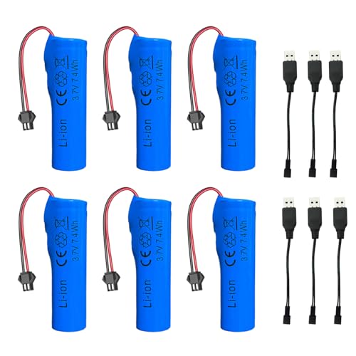 Golgner 6 Stück 1200mAh 3.7V RC Akku, Li-ion Akku, Wiederaufladbare RC Batterie, Li Ion Power Ersatz, mit 6 USB Chargers SM-2P Plug, für Ferngesteuertes Auto, Boote, Autos, Roboter von Golgner