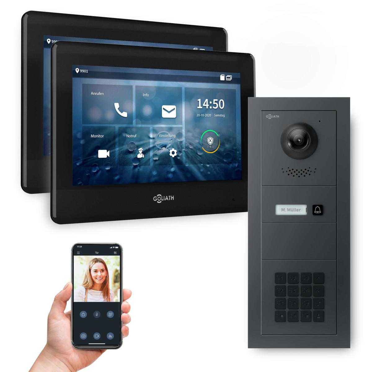 GOLIATH 2-Draht modulare Video Türsprechanlage Unterputz Set für 1 Familienhaus 2x 7 Schwarz Anthrazit  + KeyPad Modul von Goliath-Intercom