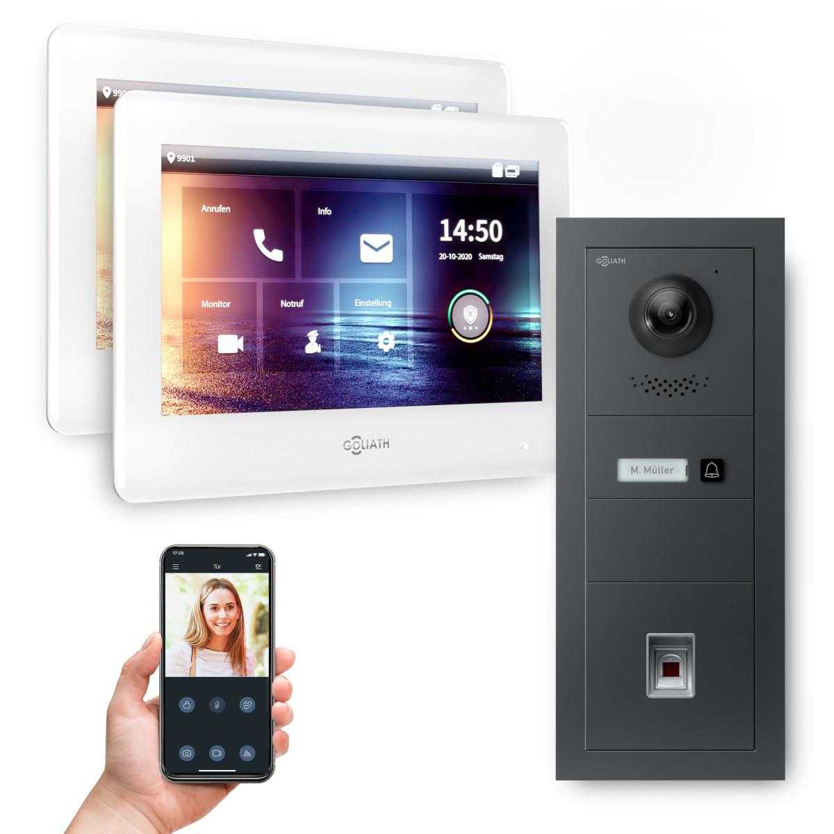 GOLIATH 2-Draht modulare Video Türsprechanlage Unterputz Set für 1 Familienhaus 2x 7 Weiß Anthrazit  + Fingerprint Modul von Goliath-Intercom