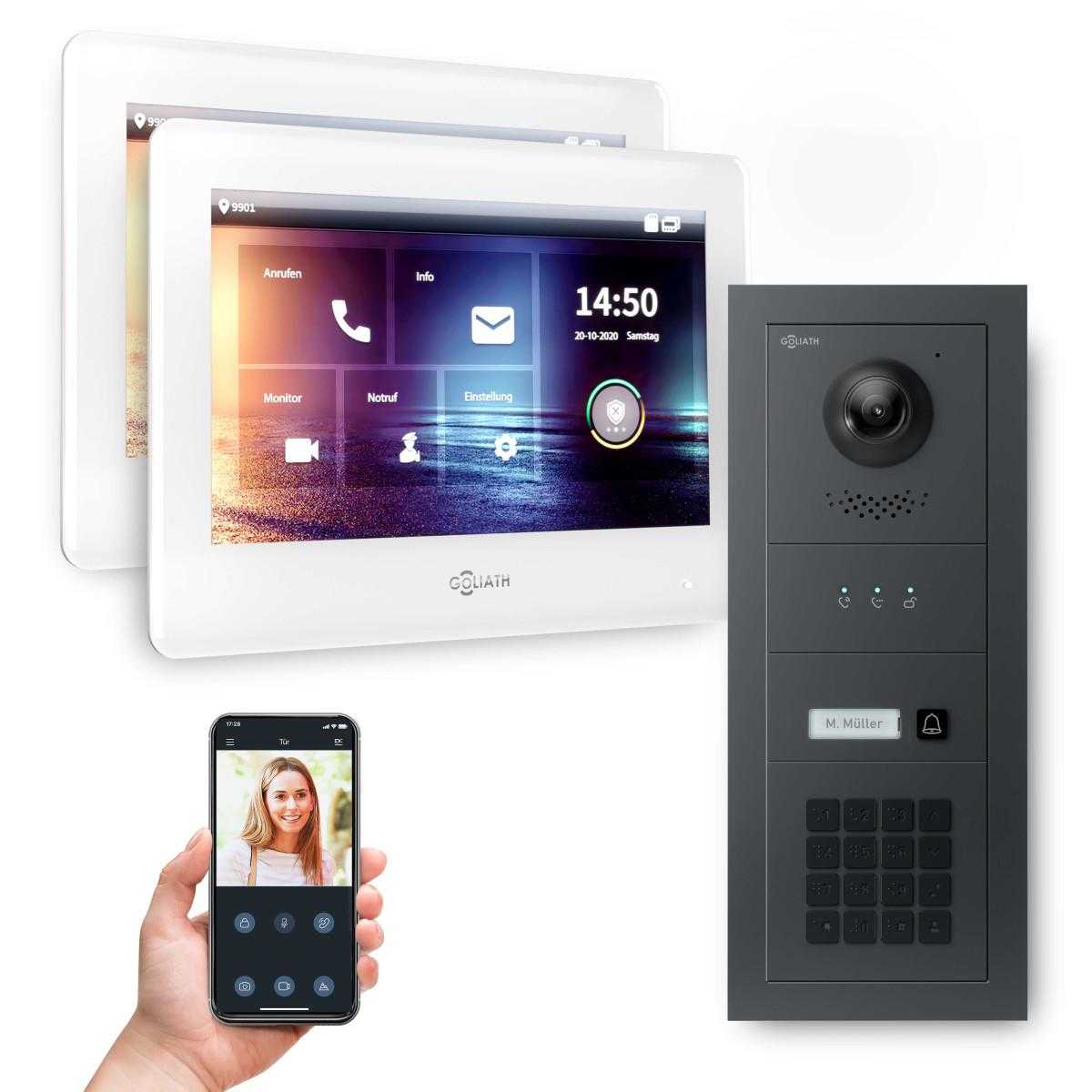 GOLIATH 2-Draht modulare Video Türsprechanlage Unterputz Set für 1 Familienhaus 2x 7 Weiß Anthrazit  + KeyPad & Feedback Modul von Goliath-Intercom