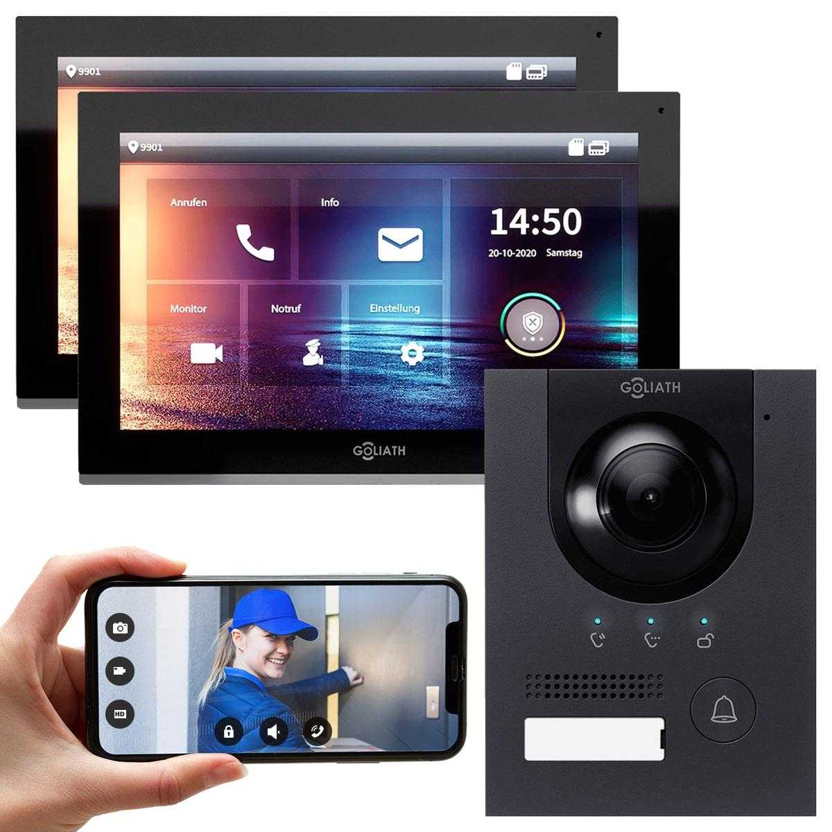 GOLIATH IP Video Türsprechanlage Aufputz Set für 1 Familienhaus 2x 10 Monitor Schwarz Anthrazit von Goliath-Intercom