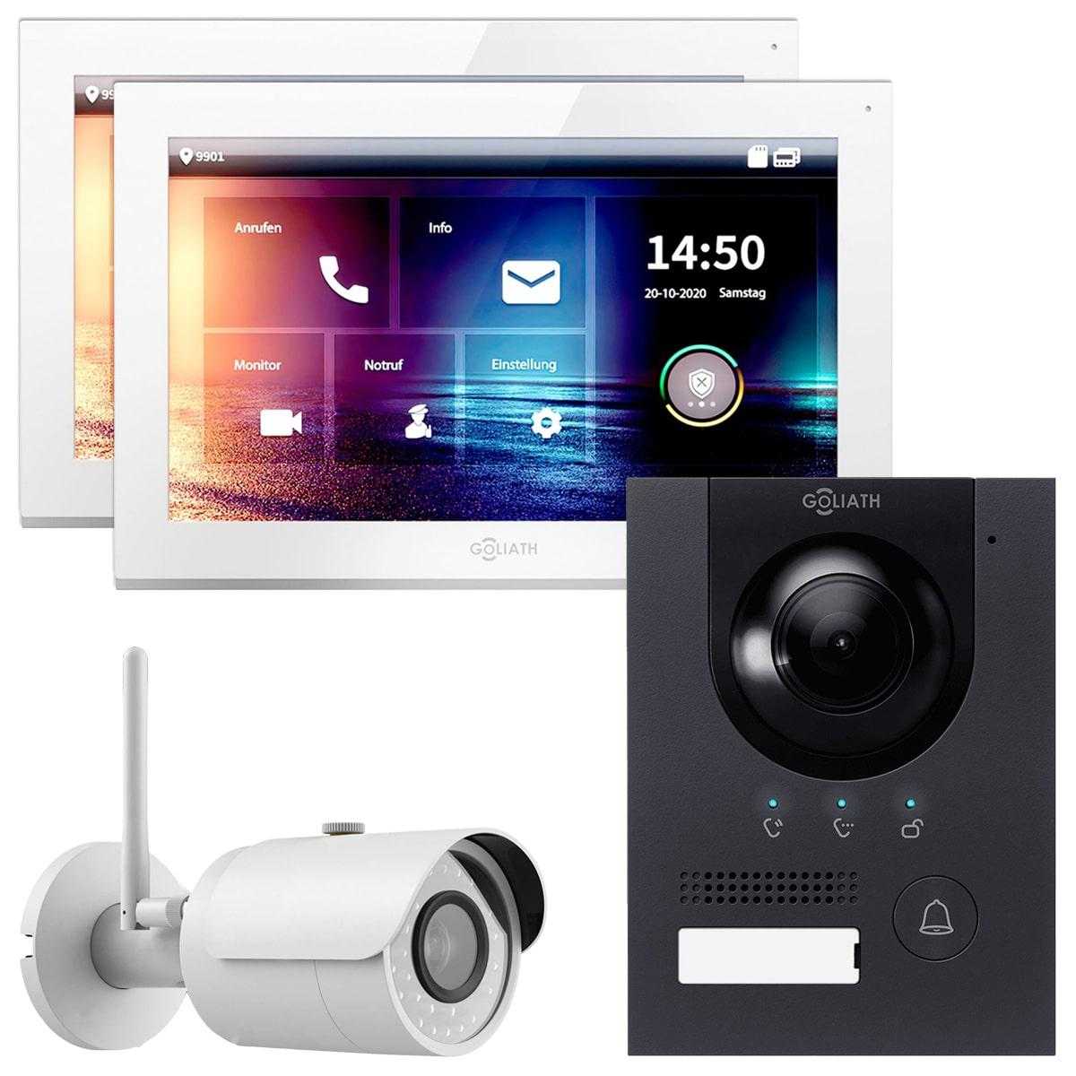 GOLIATH IP Video Türsprechanlage Unterputz Set für 1 Familienhaus 2x 10 Monitor Weiß Anthrazit mit WiFi-Kamera von Goliath-Intercom