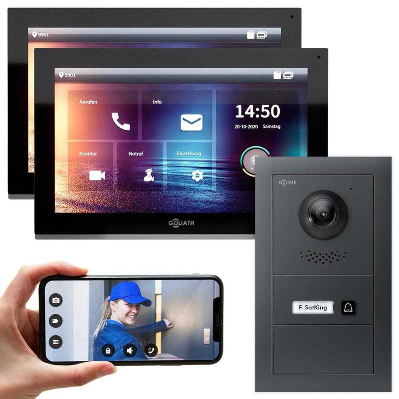 GOLIATH IP modulare Video Türsprechanlage Aufputz Set für 1 Familienhaus 2x 10 Monitor Schwarz Anthrazit von Goliath-Intercom