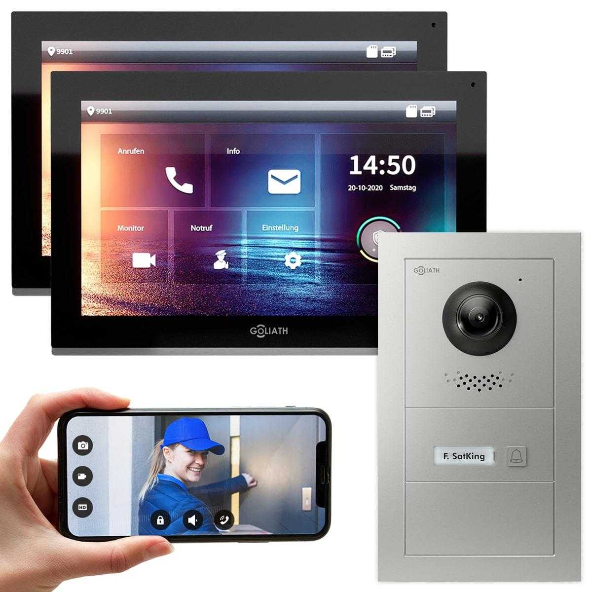 GOLIATH IP modulare Video Türsprechanlage Aufputz Set für 1 Familienhaus 2x 10 Monitor Schwarz Silber von Goliath-Intercom