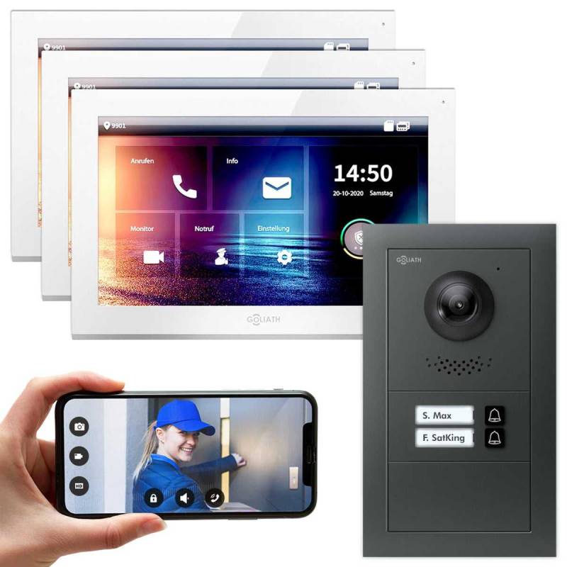 GOLIATH IP modulare Video Türsprechanlage Anthrazit Unterputz Set für 2 Familienhaus 3x 10 Monitor Weiß von Goliath-Intercom