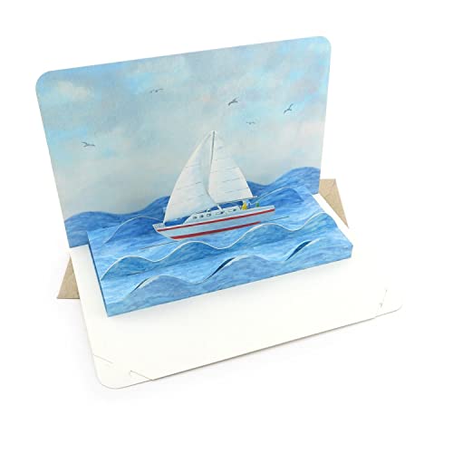 SCHIFF AHOI Pop-Up-Karte Segelschiff / 3 D-Faltkarte von einem kleinen Segelboot - ideal als Einladung zum Segeltörn oder als Gutschein-Karte für einen Urlaub am Meer von Gollnow Paper Creations