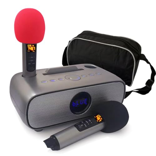 Karaoke Maschine mit 2 Funkmikrofone,Bluetooth Karaoke Anlage für Erwachsene und Kinder,Tragbares PA System Karaoke Lautsprecher mit Umhängetasche, Unterstützt USB, TF-Karte, AUX-Eingang von Golopatop