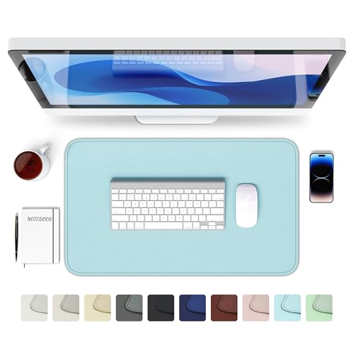 GOMIN Schreibtischunterlage 60x35cm - PU Leder Mauspad Wasserfest & Rutschfest - Laptop Tischunterlage Groß - Leicht zu reinigende Schreibunterlage - Mousepad XXL für Büro und Home-Office - Hellblau von Gomin