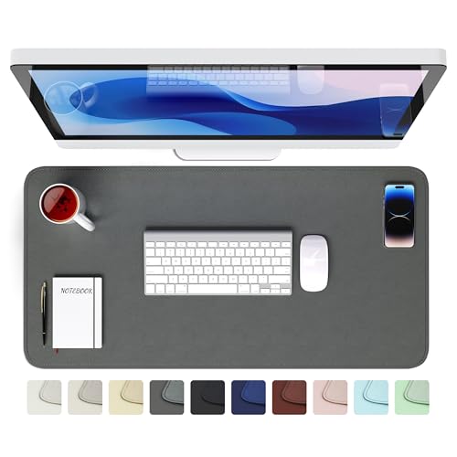 GOMIN Schreibtischunterlage 80x40cm - PU Leder Mauspad Wasserfest & Rutschfest - Laptop Tischunterlage Groß - Leicht zu reinigende Schreibunterlage - Mousepad XXL für Büro und Home-Office - Dunkelgrau von Gomin
