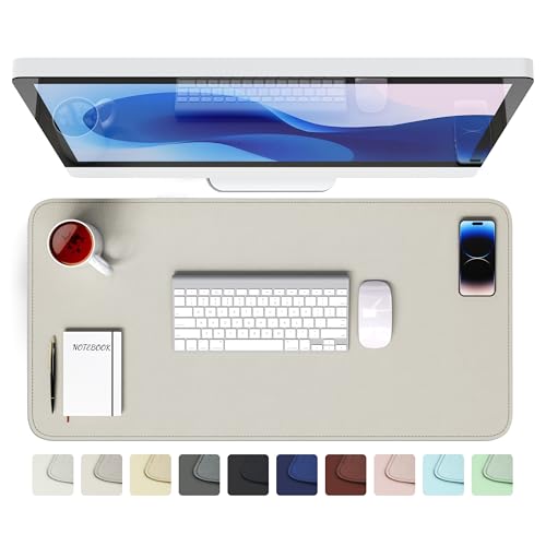 GOMIN Schreibtischunterlage 80x40cm - PU Leder Mauspad Wasserfest & Rutschfest - Laptop Tischunterlage Groß - Leicht zu reinigende Schreibunterlage - Mousepad XXL für Büro und Home-Office - Grau von Gomin