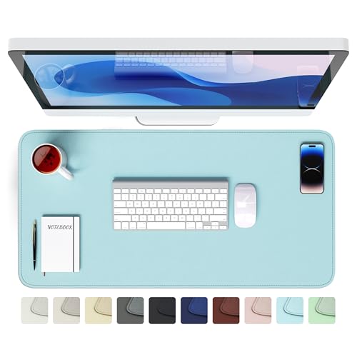 GOMIN Schreibtischunterlage 80x40cm - PU Leder Mauspad Wasserfest & Rutschfest - Laptop Tischunterlage Groß - Leicht zu reinigende Schreibunterlage - Mousepad XXL für Büro und Home-Office - Hellblau von Gomin