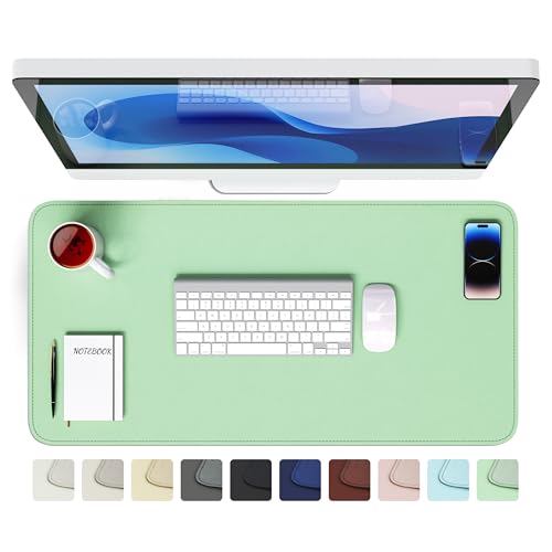 GOMIN Schreibtischunterlage 80x40cm - PU Leder Mauspad Wasserfest & Rutschfest - Laptop Tischunterlage Groß - Leicht zu reinigende Schreibunterlage - Mousepad XXL für Büro und Home-Office - Hellgrün von Gomin