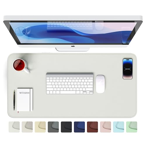 GOMIN Schreibtischunterlage 80x40cm - PU Leder Mauspad Wasserfest & Rutschfest - Laptop Tischunterlage Groß - Leicht zu reinigende Schreibunterlage - Mousepad XXL für Büro und Home-Office - Weiß von Gomin