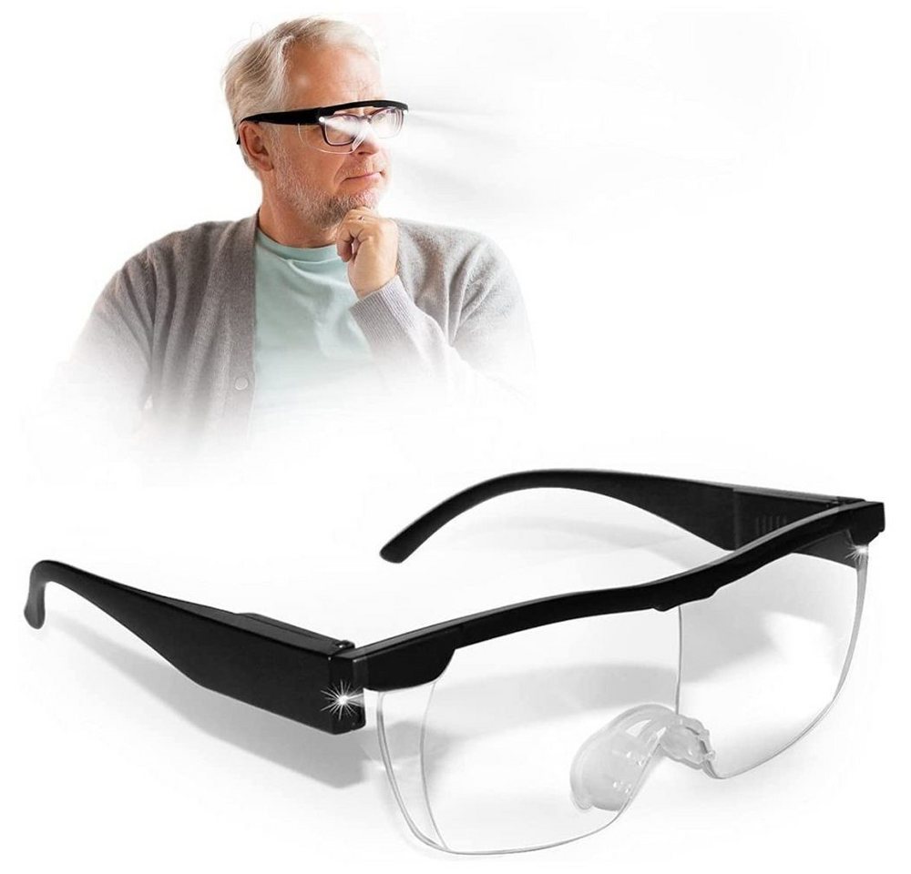 Gontence Lupenbrille Brillenartige Leselupe, 2 LED-Leuchten, PC-Linse, 2,5-fach von Gontence