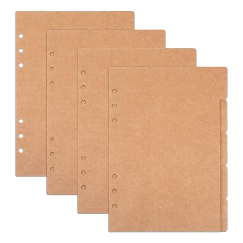 20 Blätter/4 Sätze 6 Löcher Kraftpapier Trennblätter A5,Ordner Trennblätter,8,3 Zoll (ca. 21 cm) x 5,5 Zoll (ca. 14 cm) Karton Flip Tabs für Binder, für Ringbucheinlagen A5 (Kraftpapierfarbe) von GooDengFull