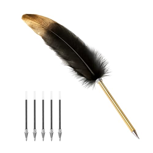 Kugelschreiber Hochwertig Feder Schreibfeder, Vintage Schwarze Federn Pen für Schriftsteller Student, Feder zum Schreiben Federkiel mit 5 Ersatzminen, Gänsefeder Feder Stift für Hochzeits Büro Kugelschreiber Hochwertig Feder Schreibfeder, Vintage Schwarze Federn Pen für Schriftsteller Student, Feder zum Schreiben Federkiel mit 5 Ersatzminen, Gänsefeder Feder Stift für Hochzeits Büro von GooDengFull