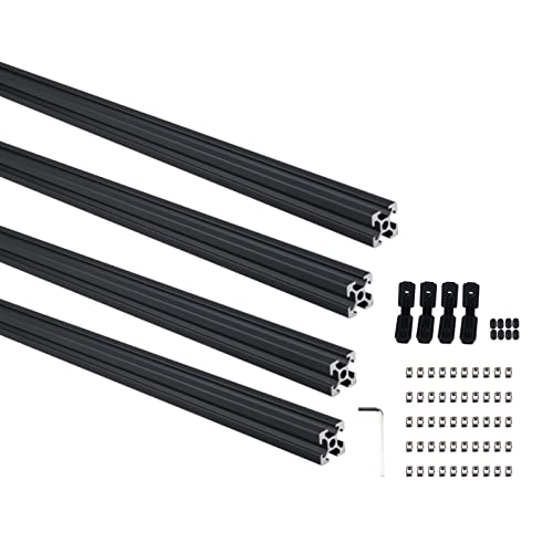 GooEquip 4 Stück 600mm T-Slot 2020 Aluminiumprofil Extrusions Aluprofil Norm Eloxierte Schwarze Linearschiene für 3D-Drucker und CNC-DIY-Lasergravurmaschine von GooEquip