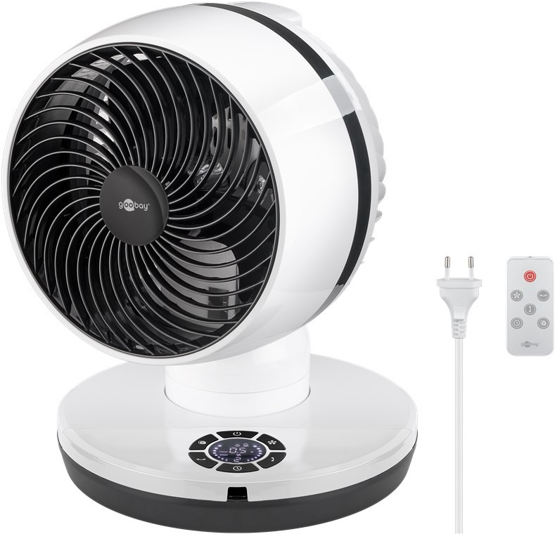 9 Zoll 3D-Bodenventilator mit Fernbedienung und Timer, 4 Leistungsstufen und 2 Intervallfunktionen, LCD-Display von Goobay