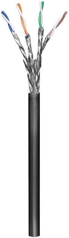 CAT 6 Outdoor Netzwerkkabel, S/FTP (PiMF), Schwarz CCA Kupfergemisch für SOHO Anwendungen, AWG 23/1 (solid), PE, UV-beständig von Goobay