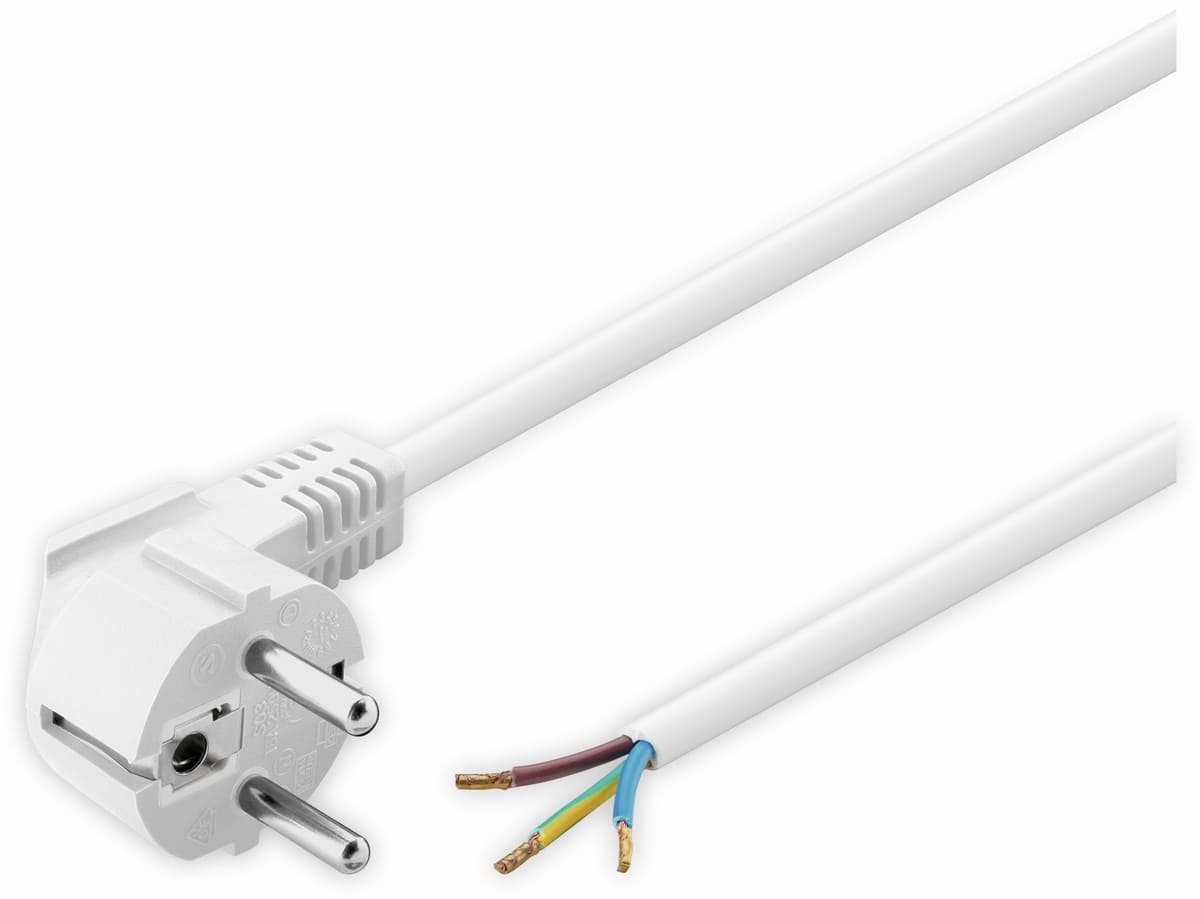 GOOBAY Netzkabel, 3x1mm², weiß, 5m, offenes Ende, Winkelstecker von Goobay