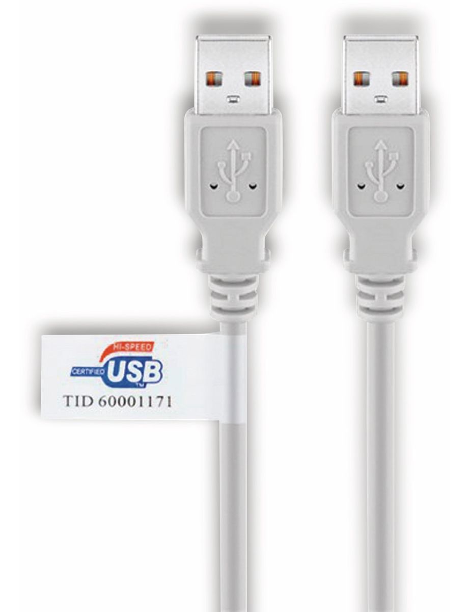 GOOBAY USB 2.0 Typ A/A Hi-Speed Anschlusskabel, 50796, 2 m, grau von Goobay