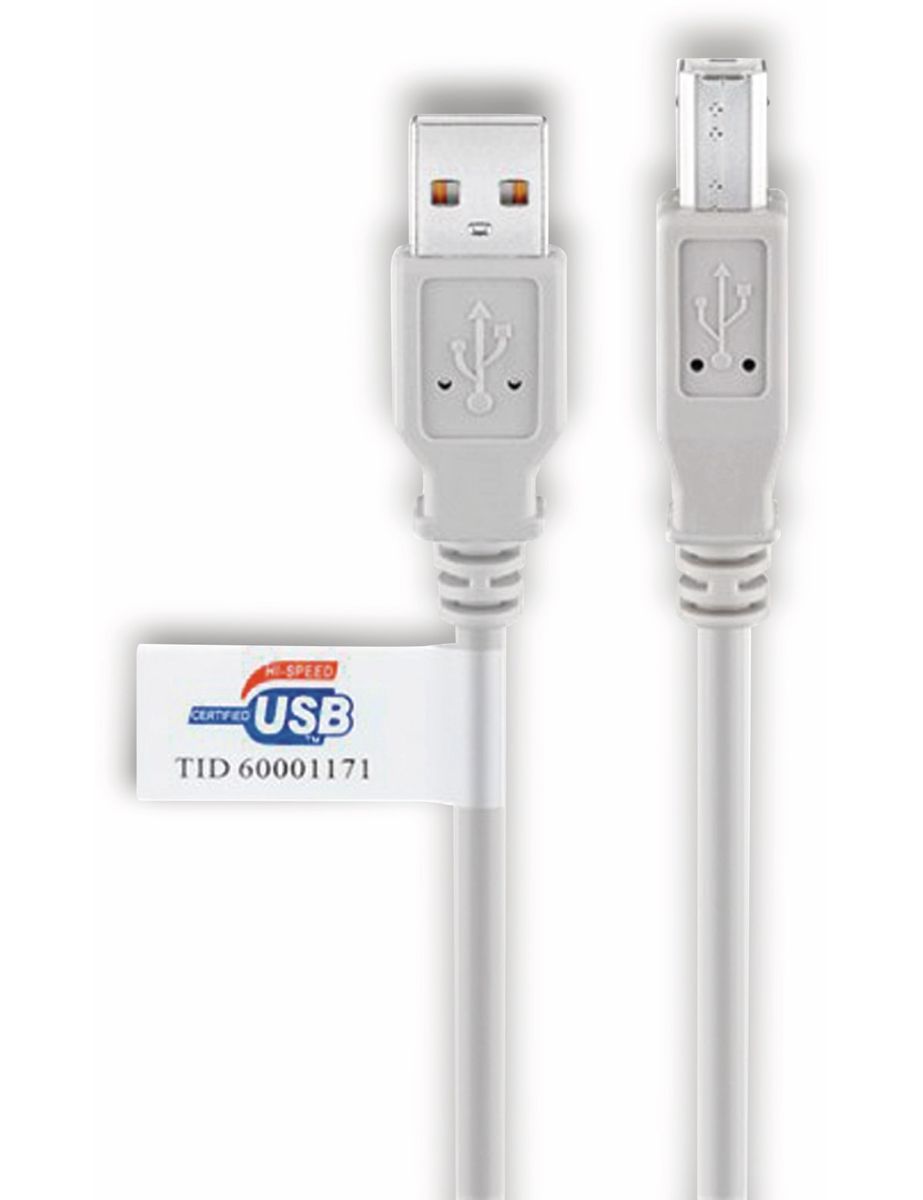 GOOBAY USB 2.0 Typ A/B Hi-Speed Anschlusskabel 50831, 2 m, grau von Goobay