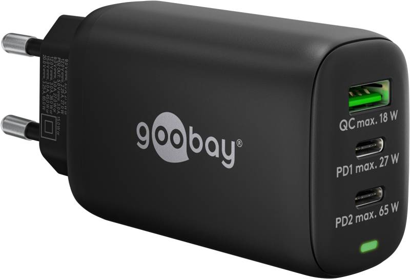 GOOBAY USB-Lader 65407, 65 W, 3-fach, 2xC PD, 1xA QC GaN, schwarz GOOBAY USB-Lader 65407, 65 W, 3-fach, 2xC PD, 1xA QC GaN, schwarz von Goobay