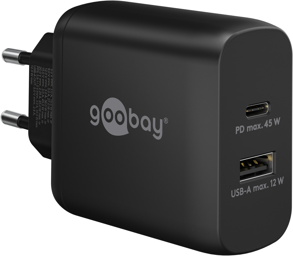 GOOBAY USB-Lader 65411, 45 W, 2-fach, 1xC PD, 1xA GaN, schwarz GOOBAY USB-Lader 65411, 45 W, 2-fach, 1xC PD, 1xA GaN, schwarz von Goobay
