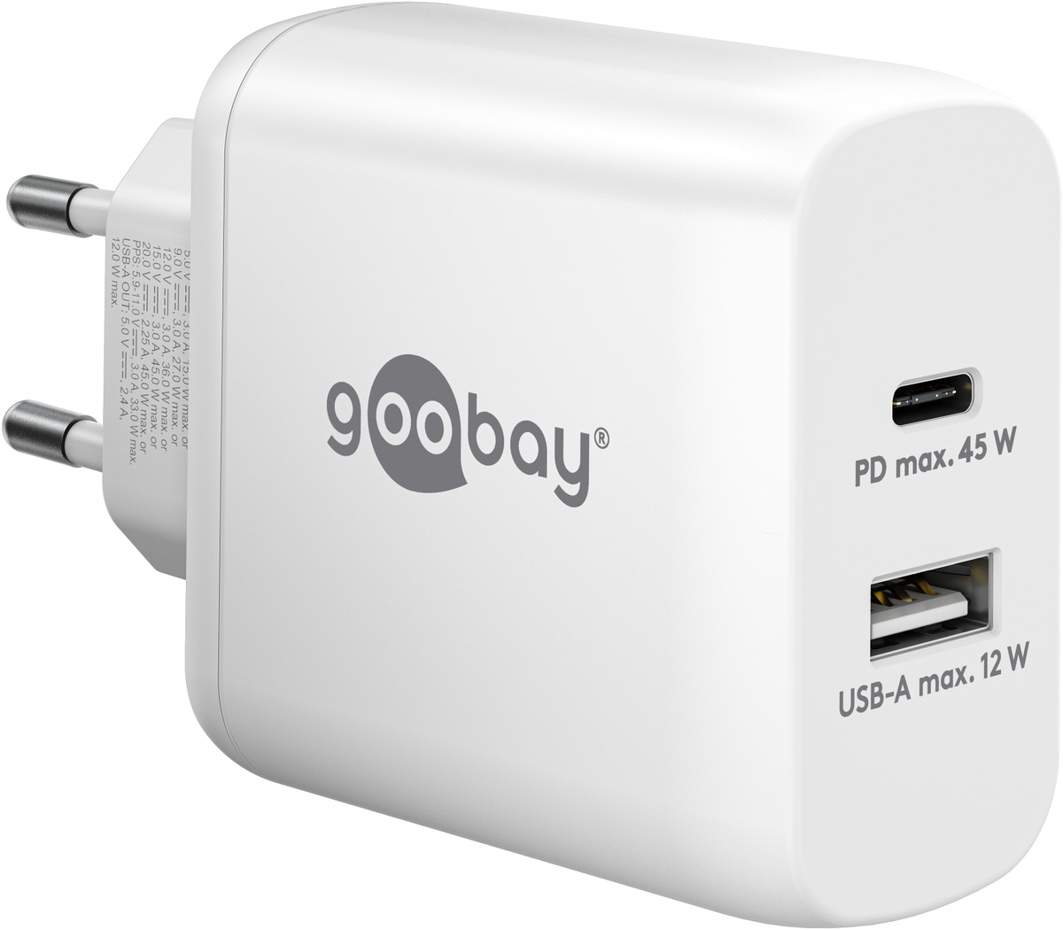 GOOBAY USB-Lader 65412, 45 W, 2-fach, 1xC PD, 1xA GaN, weiß GOOBAY USB-Lader 65412, 45 W, 2-fach, 1xC PD, 1xA GaN, weiß von Goobay