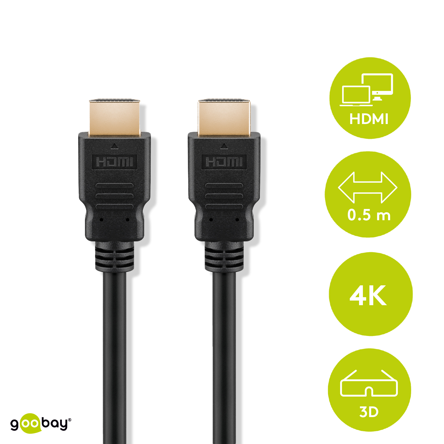 Goobay 0,5m High Speed HDMI Kabel mit Ethernet [4K (2160p), vergoldete Kontakte, ARC] von Goobay