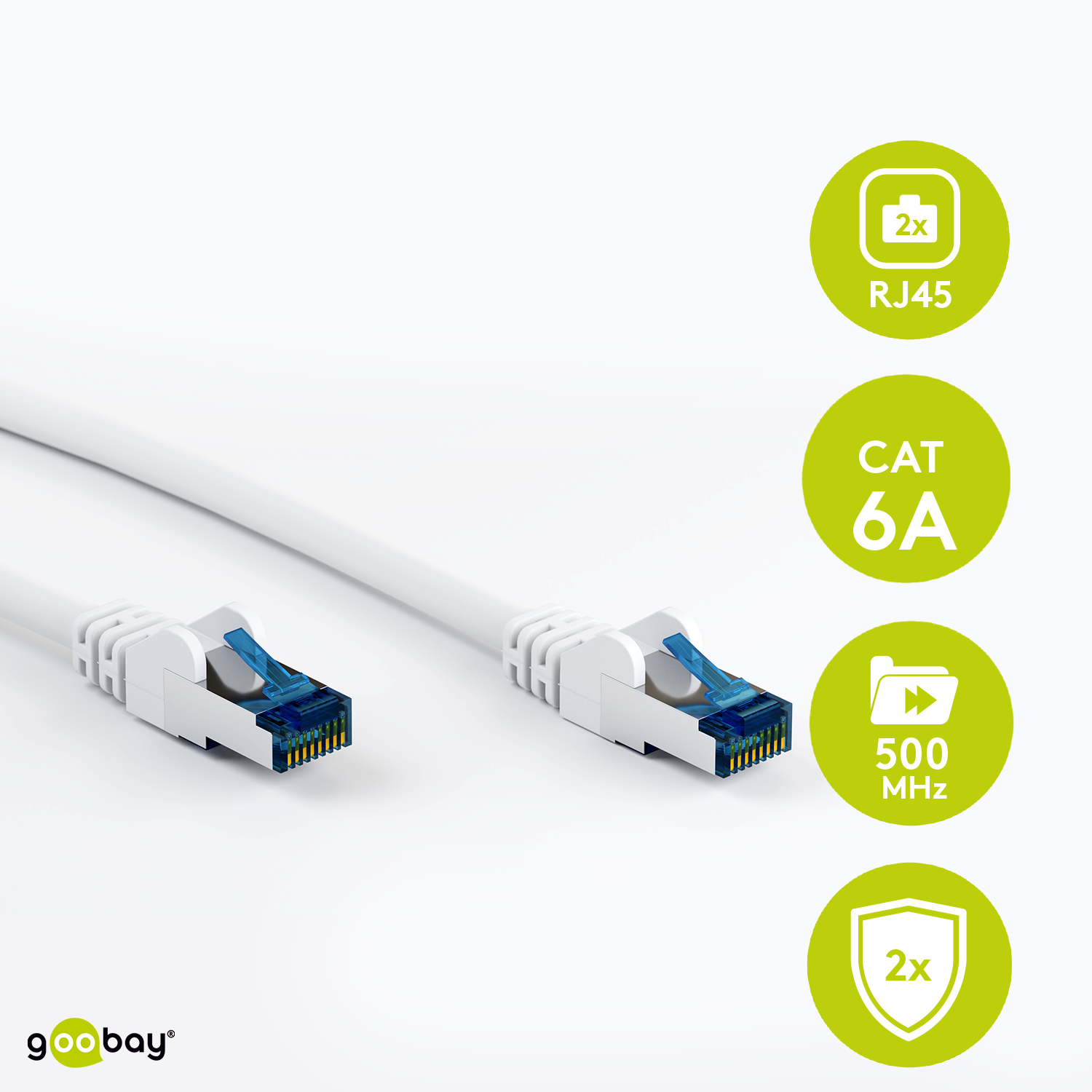 Goobay 0.5m RJ45 Patchkabel CAT 6A S/FTP (PiMF), 500 MHz, mit CAT 7 Rohkabel, weiß LSZH halogenfrei, Kupfer von Goobay