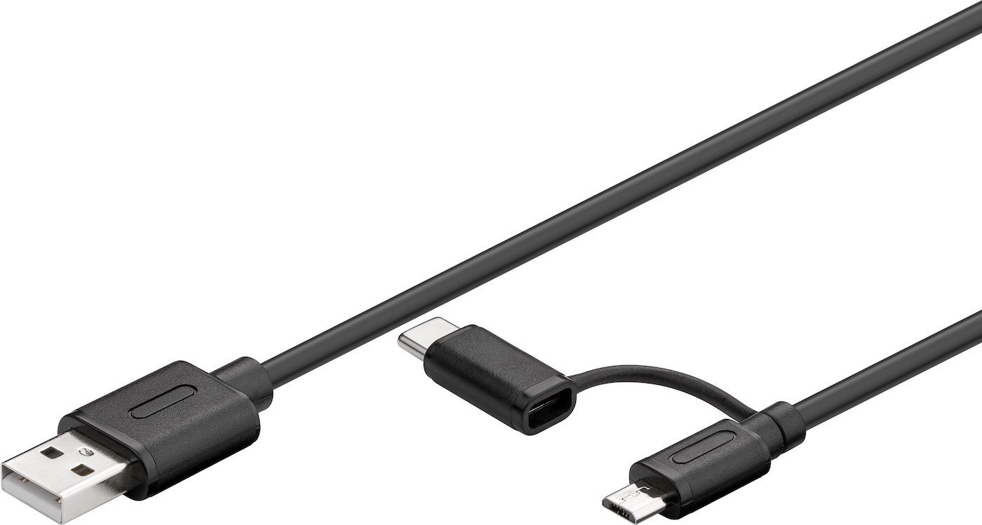 Goobay 2in1 Micro USB 2.0 Kabel mit USB-C Adapter 1,0m schwarz USB-Kabel, (100 cm) Goobay 2in1 Micro USB 2.0 Kabel mit USB-C Adapter 1,0m schwarz USB-Kabel, (100 cm) von Goobay