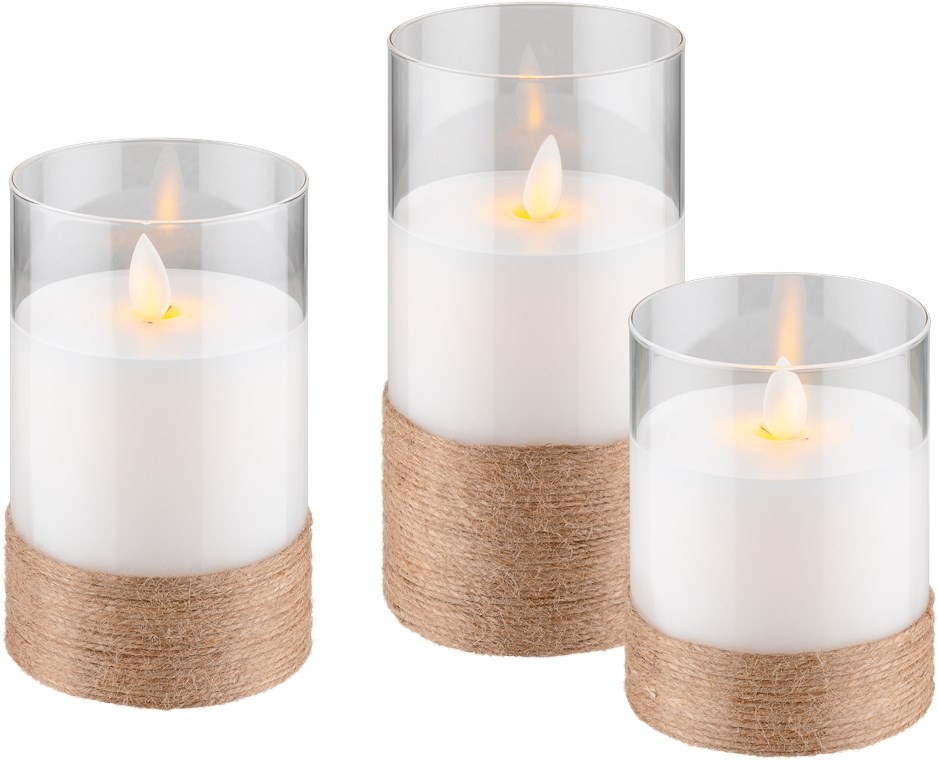 Goobay 3er-Set LED-Echtwachs-Kerzen im Glas, weiß - mit Pendeldocht und Timer, batteriebetrieben (je 2x AA), warmweiß (2700 K) von Goobay