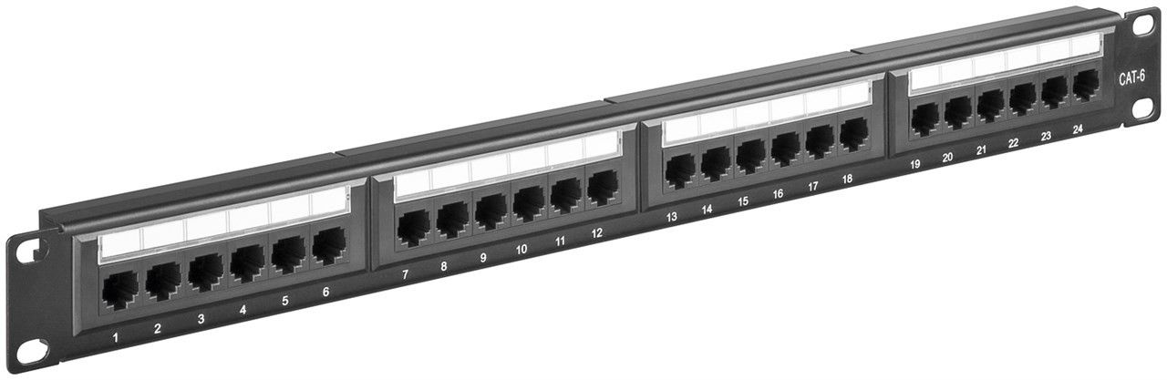 Goobay CAT 6 19-Zoll (48,3 cm) Patch Panel, 24 Port, (1 HE) - UTP ungeschirmt, schwarz von Goobay