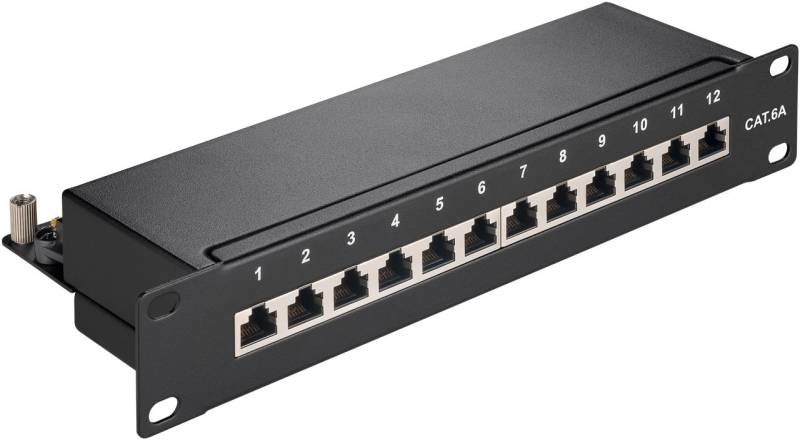 Goobay CAT 6a 10-Zoll (25,4 cm) Patch Panel, 12 Port, (1 HE) - STP geschirmt, schwarz von Goobay