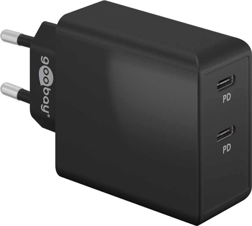 Goobay Dual-USB-C™ PD Schnellladegerät (36 W) schwarz - Ladeadapter mit 2x USB-C™-Anschlüssen (Power Delivery) von Goobay