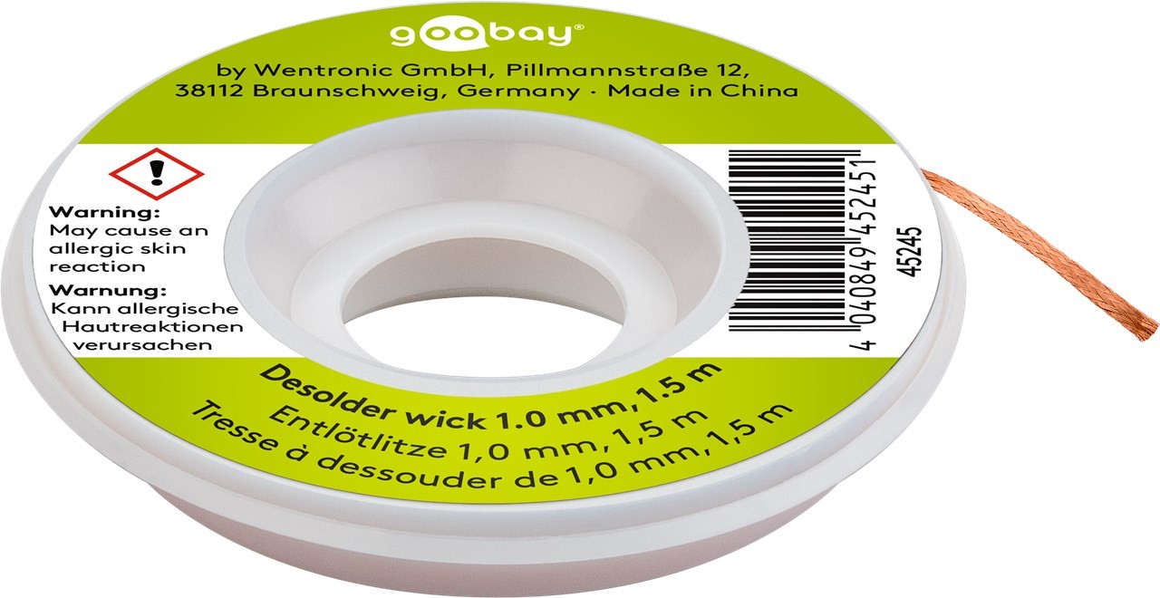 Goobay Entlötlitze 1 mm zur Entfernung von Lötzinn an Lötstellen 1,5 m - reiner Kupfer, gute Wärmeleitfähigkeit Goobay Entlötlitze 1 mm zur Entfernung von Lötzinn an Lötstellen 1,5 m - reiner Kupfer, gute Wärmeleitfähigkeit von Goobay