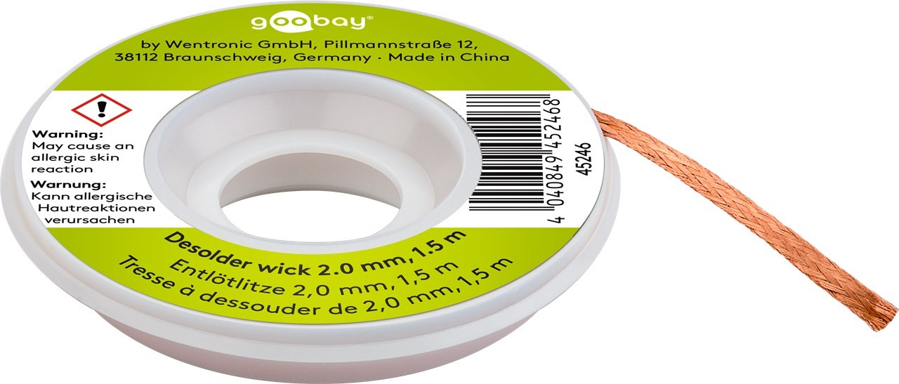 Goobay Entlötlitze 2 mm zur Entfernung von Lötzinn an Lötstellen 1,5 m - reiner Kupfer, gute Wärmeleitfähigkeit Goobay Entlötlitze 2 mm zur Entfernung von Lötzinn an Lötstellen 1,5 m - reiner Kupfer, gute Wärmeleitfähigkeit von Goobay