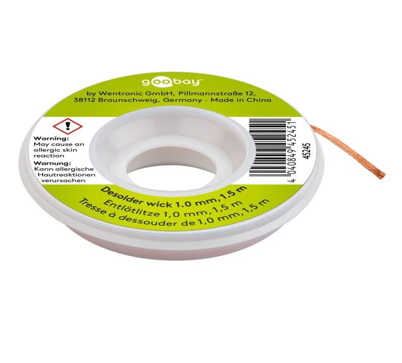 Goobay Goobay 45245 Entlötlitze 1mm reines Kupfer Entlötdraht zur Lötzinn SAT-Kabel von Goobay