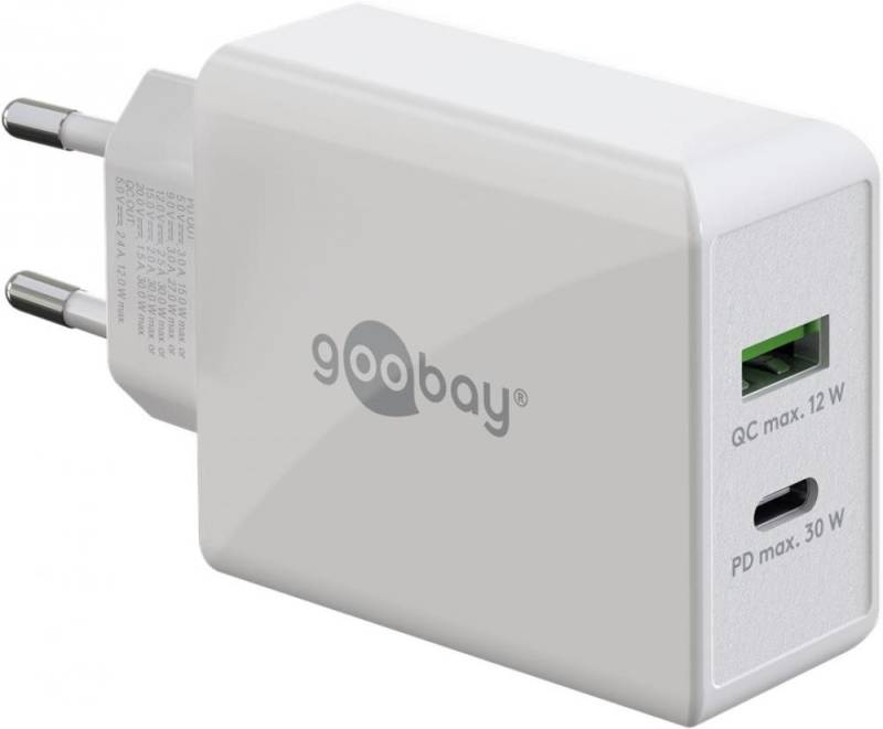 Goobay Goobay Dual USB-C Power Delivery Schnellladegerät, 30 W, weiß USB-Ladegerät von Goobay